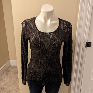 Y2K LOFT sheer lace brown long sleeve top size M